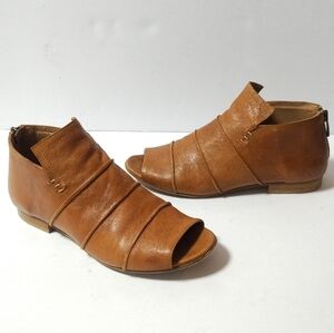 Ron White Tan Real Leather Peep-Toe Ankle Back Zip Boots Booties 37 Eur/ 6.5 US